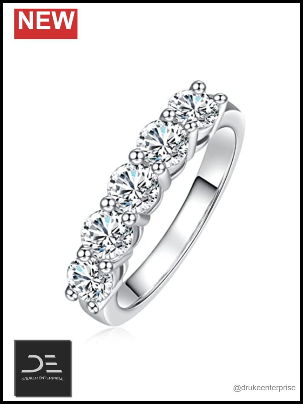 5 Stone Moissanite Ring 1.5cttw D Color VVS1 Clarity 925 Sterling Silver